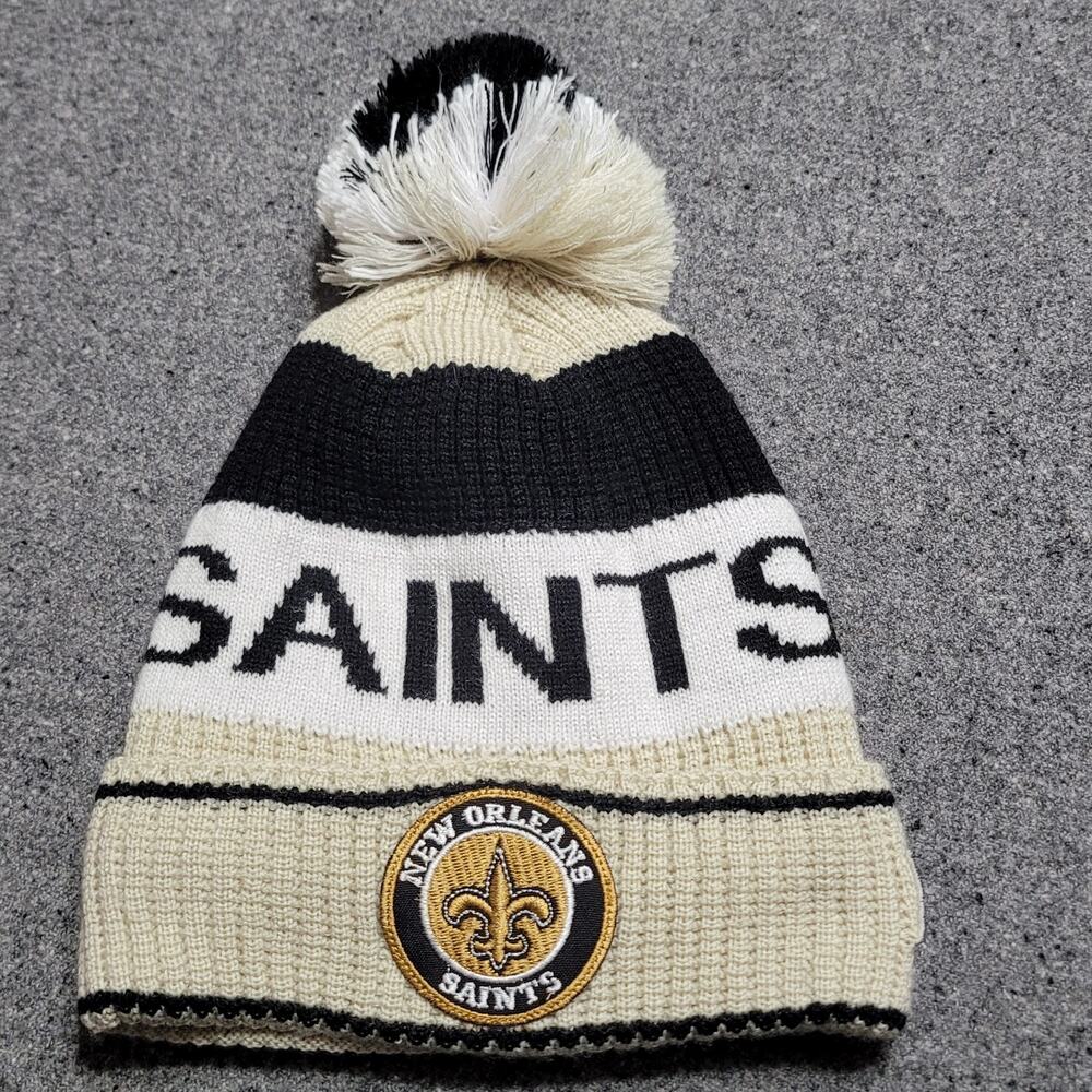 New Orleans Saints Pom Beanie Hat Cap Adult Knit Winter New Era Sherpa Lined